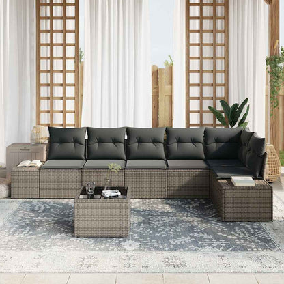Gartensofa-set mit Kissen 7 pcs Grau Poly-Rattan