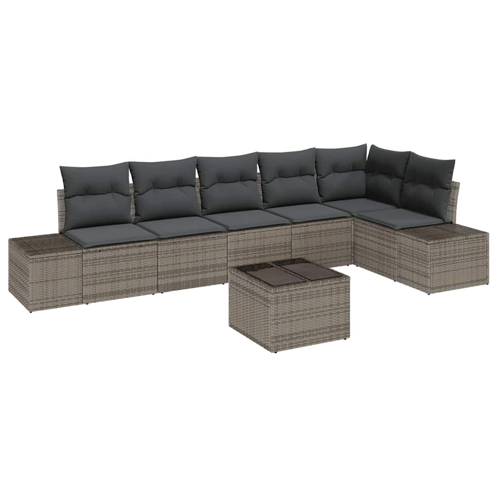 Gartensofa-set mit Kissen 7 pcs Grau Poly-Rattan