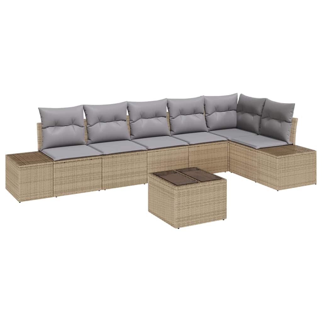 Gartensofa-set mit Kissen 7 pcs Beige und Grau Poly-Rattan