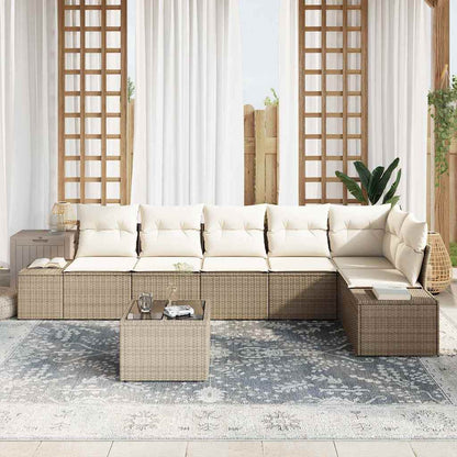 Gartensofa-set mit Kissen 7 pcs Beige und Creme Poly-Rattan