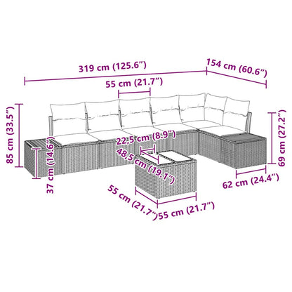 Gartensofa-set mit Kissen 7 pcs Beige und Creme Poly-Rattan