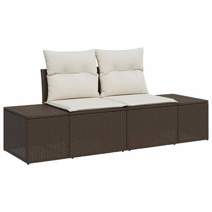 Gartensofa-set mit Kissen 7 pcs Braun und Creme Poly-Rattan