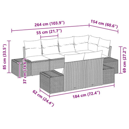 Gartensofa-set mit Kissen 7 pcs Braun und Creme Poly-Rattan