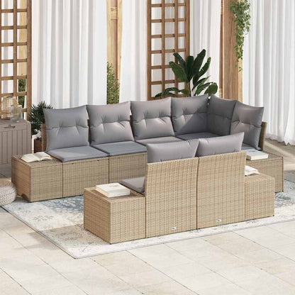 Gartensofa-set mit Kissen 7 pcs Beige und Grau Poly-Rattan