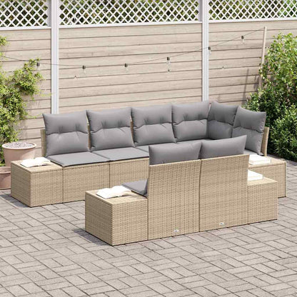 Gartensofa-set mit Kissen 7 pcs Beige und Grau Poly-Rattan
