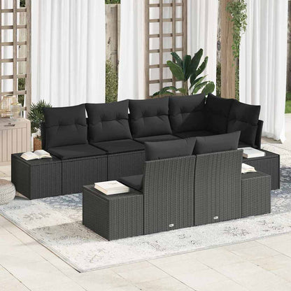Gartensofa-set mit Kissen 7 pcs Schwarz Poly-Rattan
