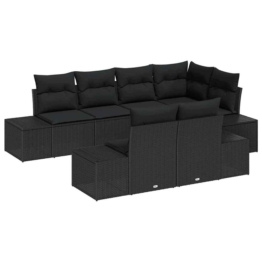 Gartensofa-set mit Kissen 7 pcs Schwarz Poly-Rattan