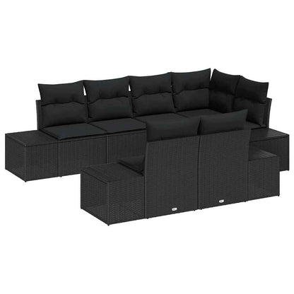 Gartensofa-set mit Kissen 7 pcs Schwarz Poly-Rattan