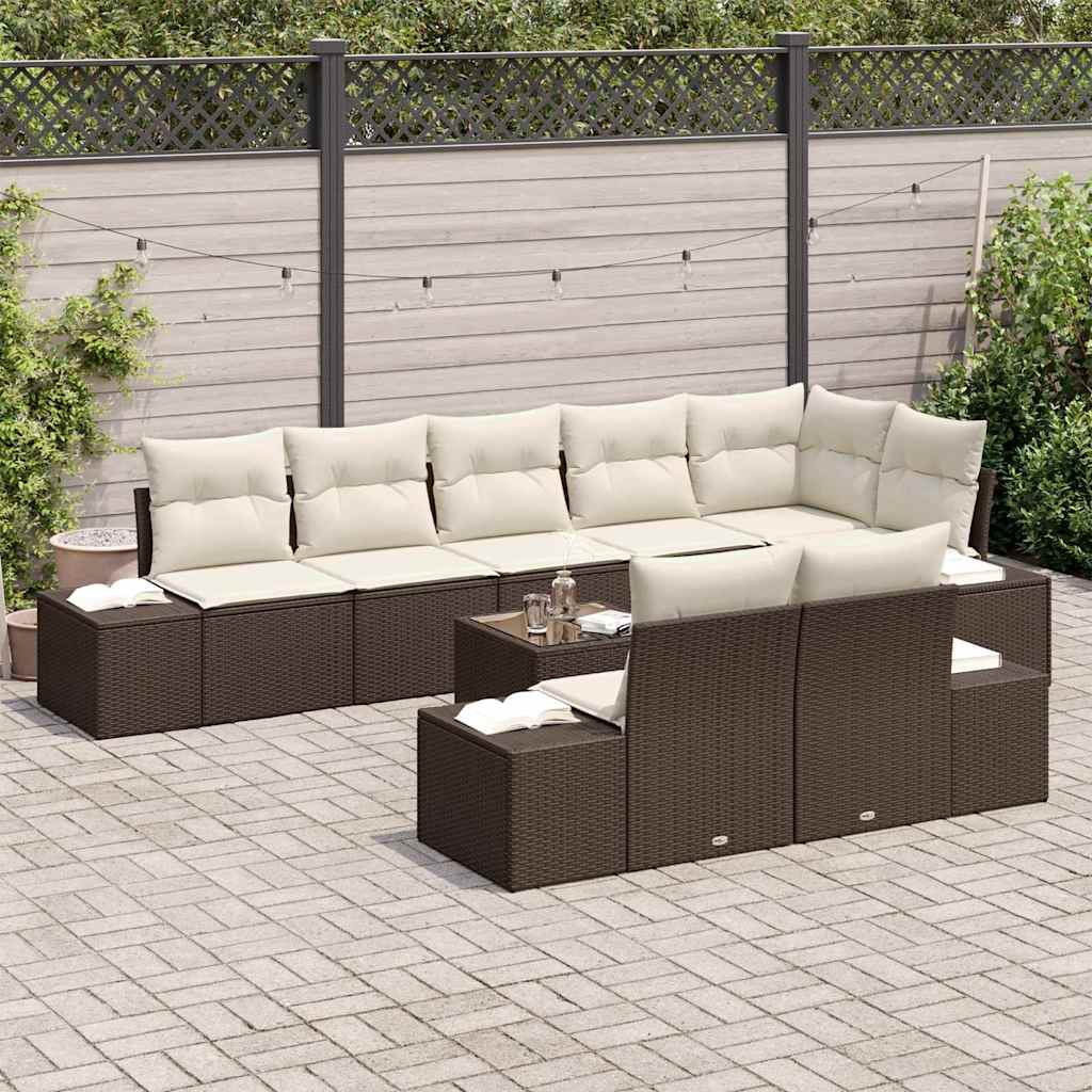 Gartensofa-set mit Kissen 9 pcs Braun und Creme Poly-Rattan