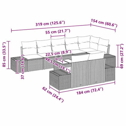 Gartensofa-set mit Kissen 9 pcs Braun und Creme Poly-Rattan