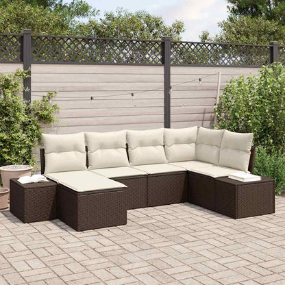 Gartensofa-set mit Kissen 6 pcs Braun und Creme Poly-Rattan