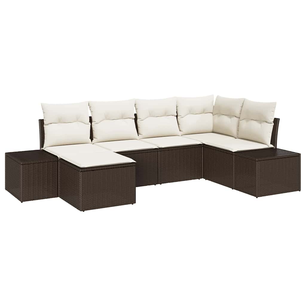 Gartensofa-set mit Kissen 6 pcs Braun und Creme Poly-Rattan