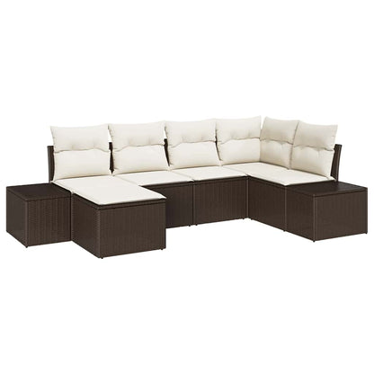 Gartensofa-set mit Kissen 6 pcs Braun und Creme Poly-Rattan