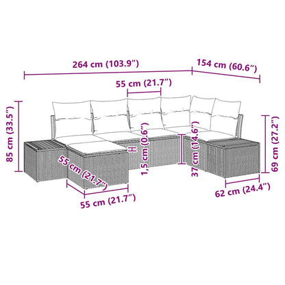 Gartensofa-set mit Kissen 6 pcs Braun und Creme Poly-Rattan
