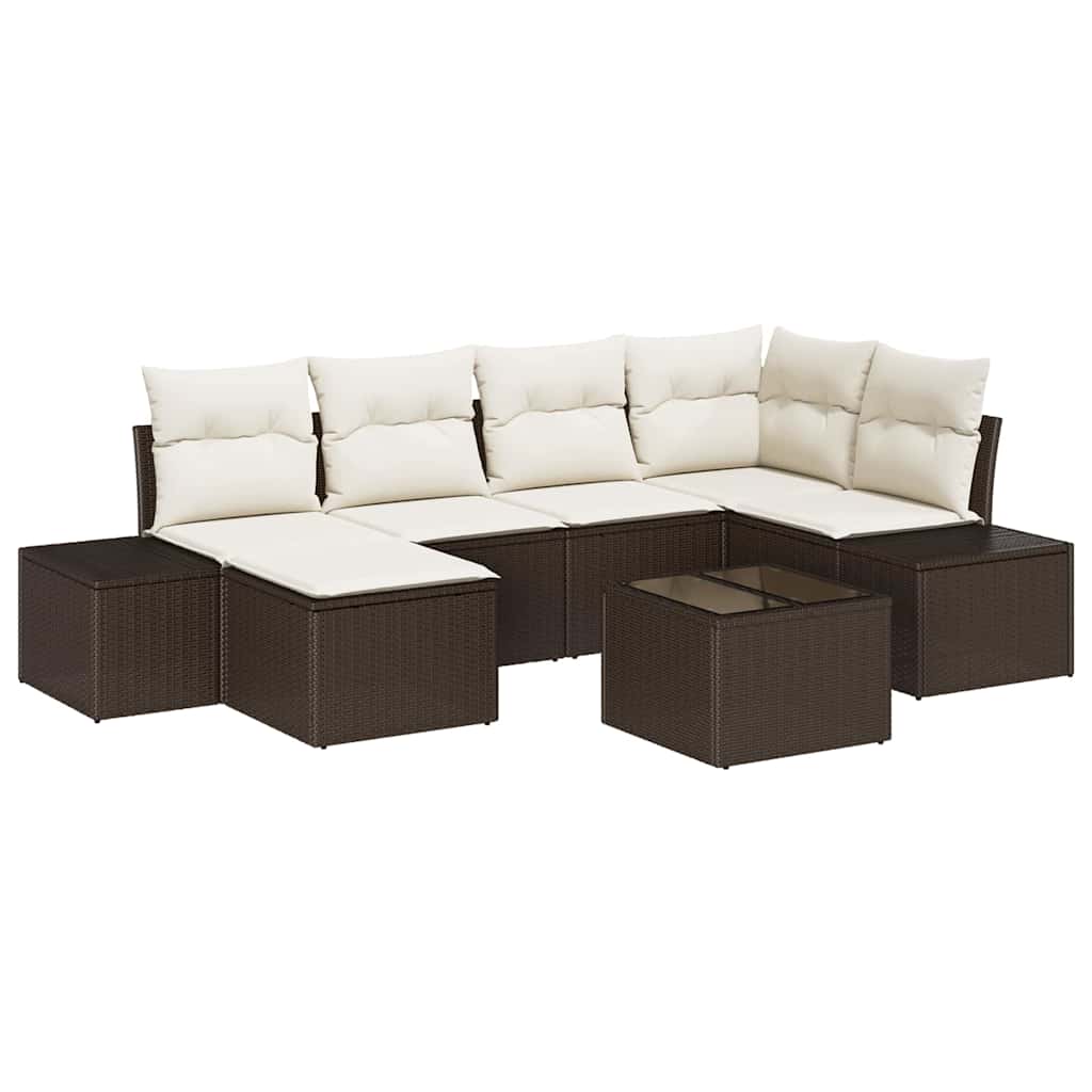 Gartensofa-set mit Kissen 7 pcs Braun und Creme Poly-Rattan