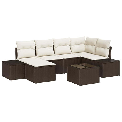 Gartensofa-set mit Kissen 7 pcs Braun und Creme Poly-Rattan