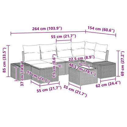 Gartensofa-set mit Kissen 7 pcs Braun und Creme Poly-Rattan