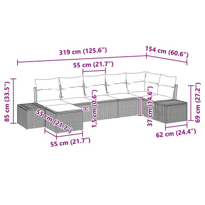 Gartensofa-set mit Kissen 7 pcs Schwarz Poly-Rattan