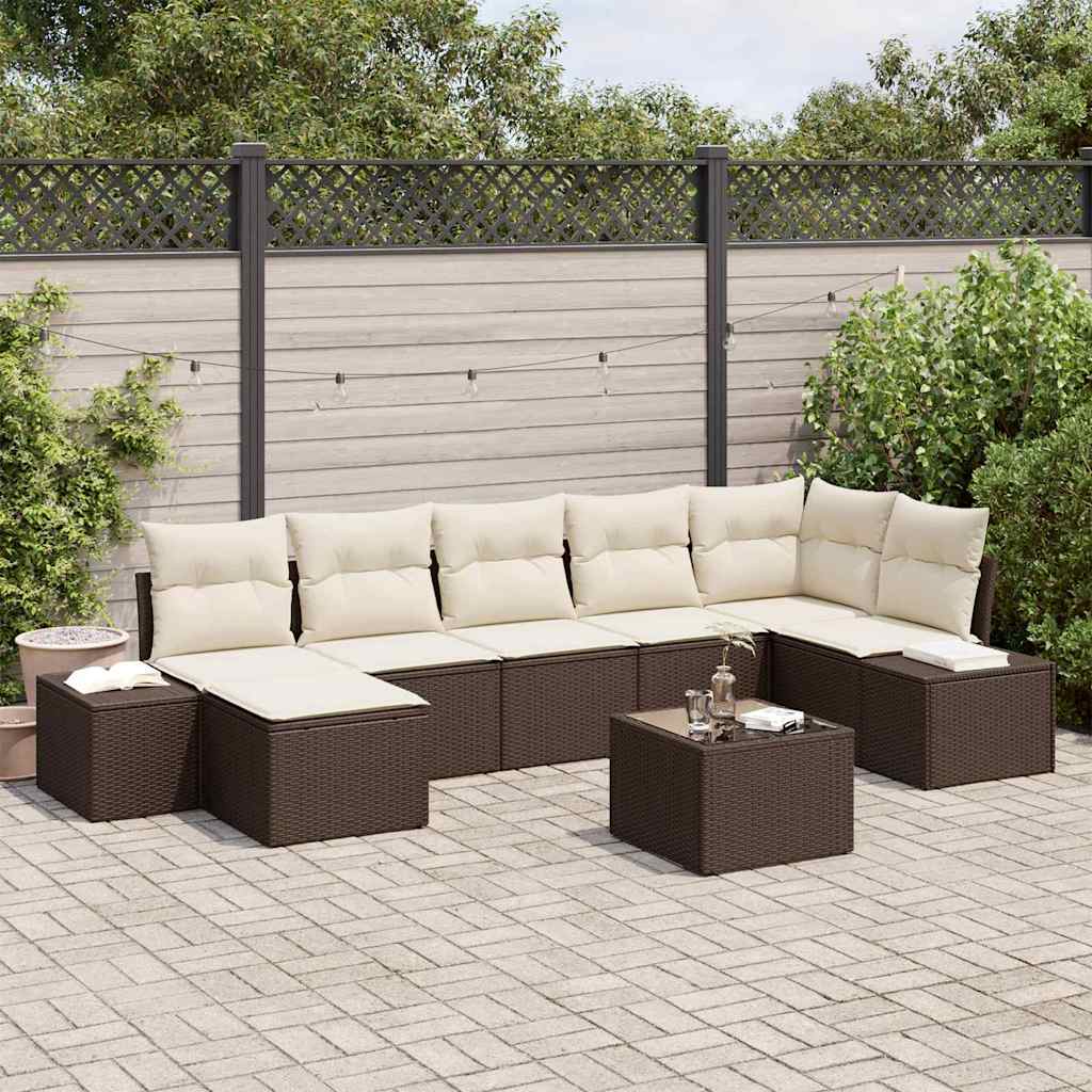 Gartensofa-set mit Kissen 8 pcs Braun Poly-Rattan