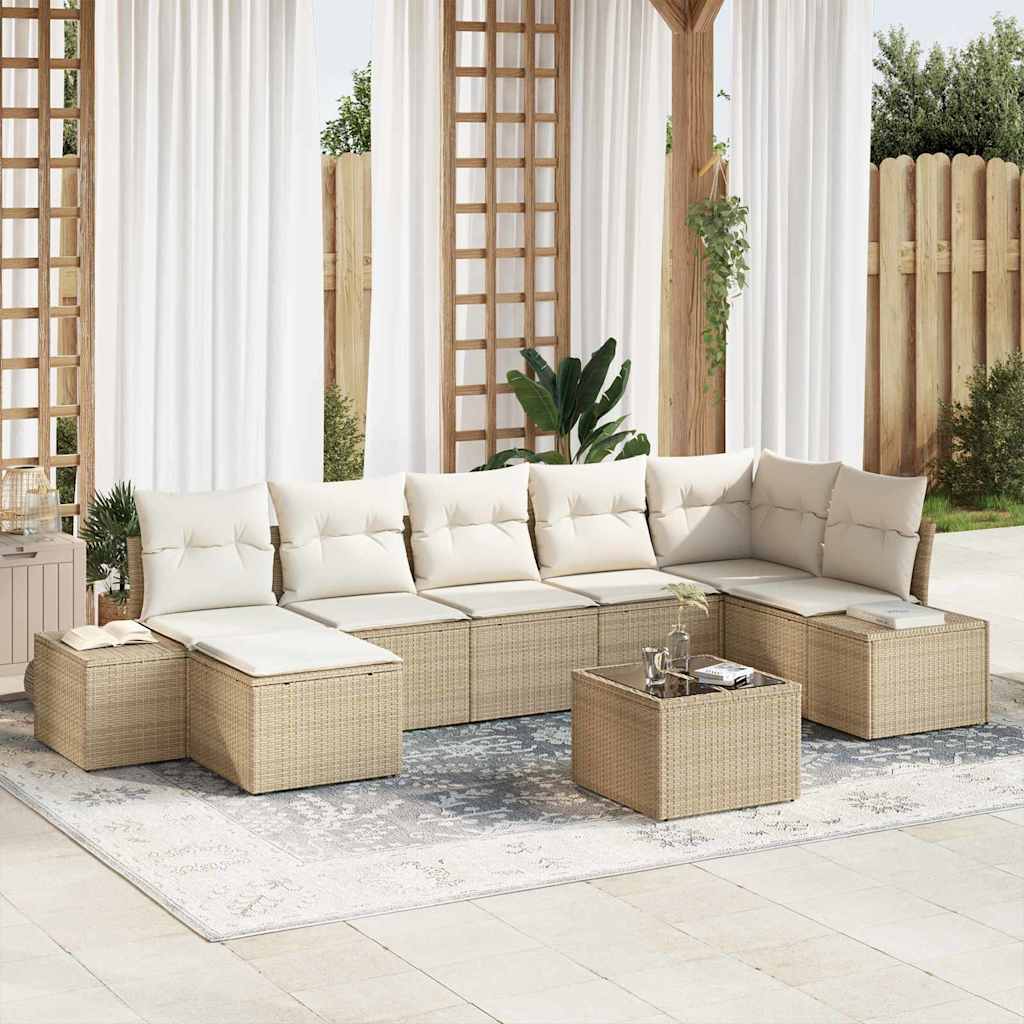 Gartensofa-set mit Kissen 8 pcs Beige Poly-Rattan