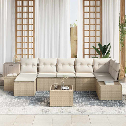 Gartensofa-set mit Kissen 8 pcs Beige Poly-Rattan