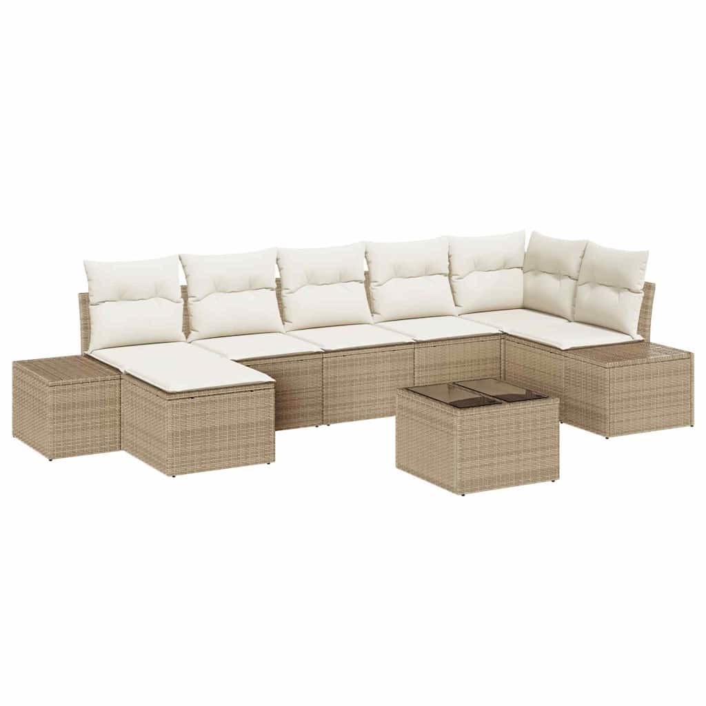 Gartensofa-set mit Kissen 8 pcs Beige Poly-Rattan