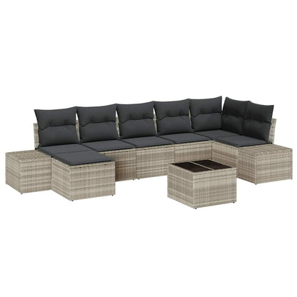 Gartensofa-set mit Kissen 8 pcs Hellgrau Poly-Rattan