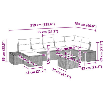 Gartensofa-set mit Kissen 8 pcs Hellgrau Poly-Rattan