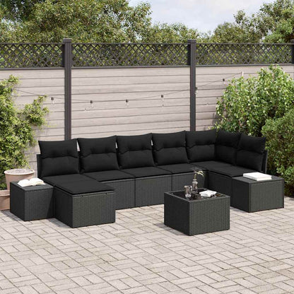 Gartensofa-set mit Kissen 8 pcs Schwarz Poly-Rattan