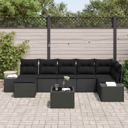 Gartensofa-set mit Kissen 8 pcs Schwarz Poly-Rattan