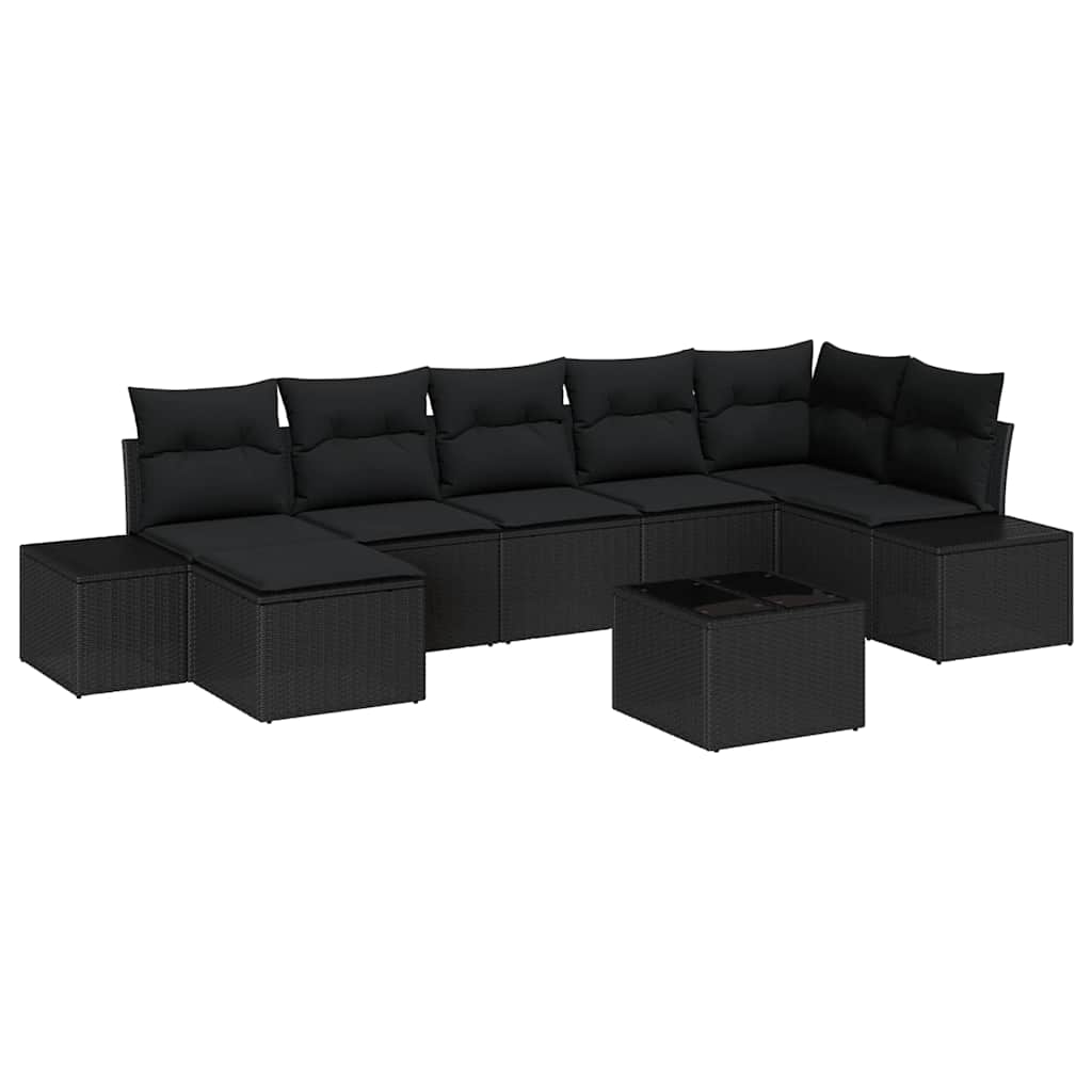 Gartensofa-set mit Kissen 8 pcs Schwarz Poly-Rattan