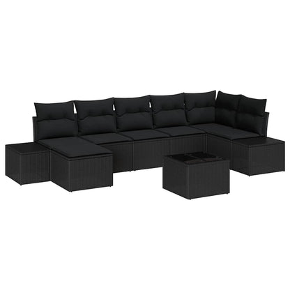 Gartensofa-set mit Kissen 8 pcs Schwarz Poly-Rattan