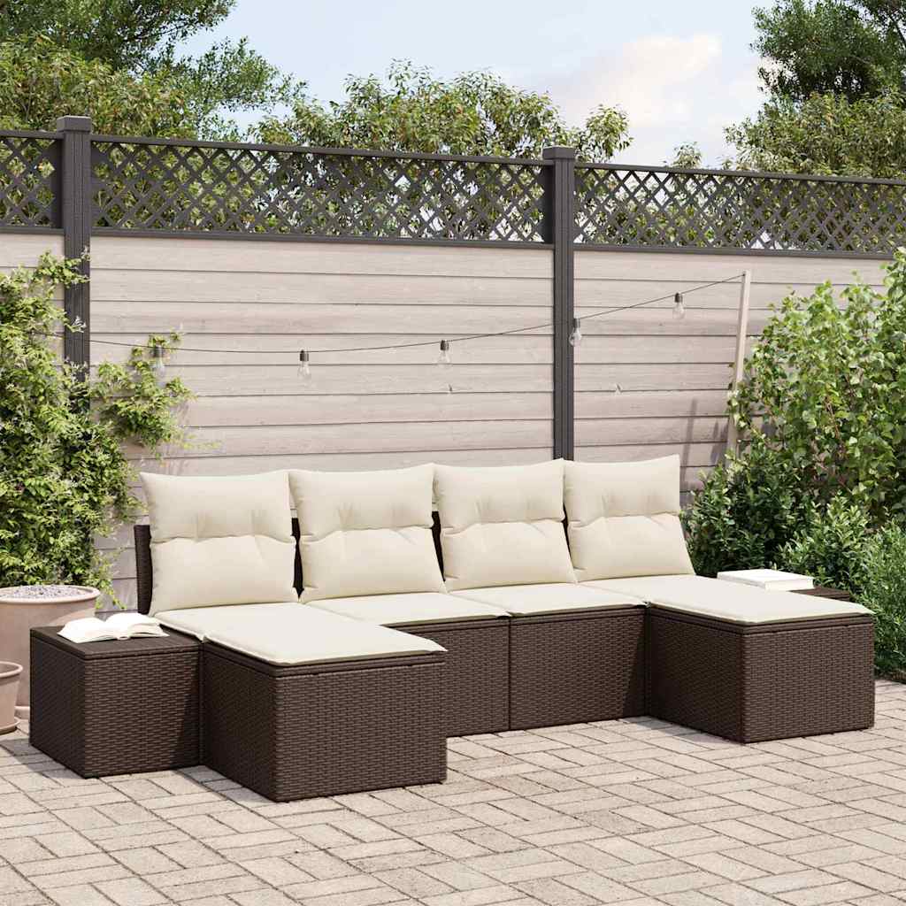 Gartensofa-set mit Kissen 6 pcs Braun Poly-Rattan