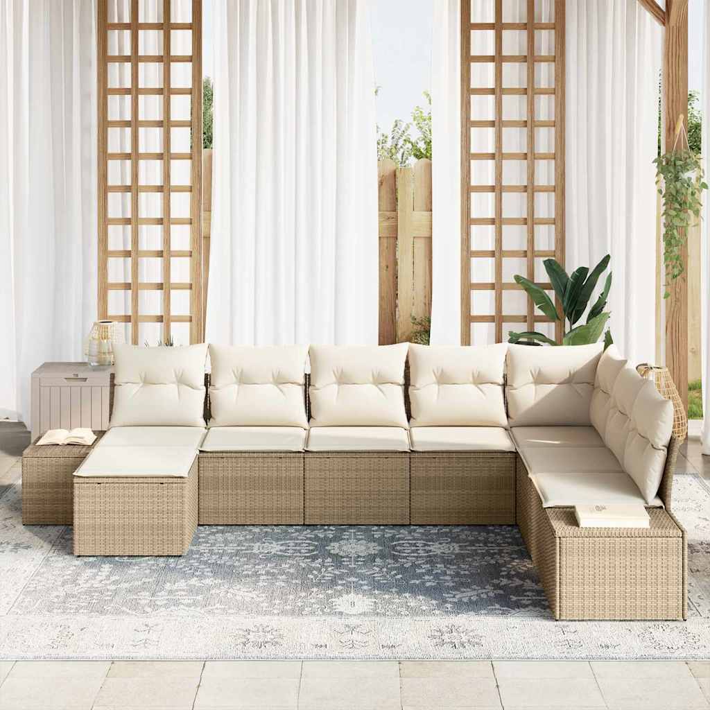 vidaXL Salon de jardin avec coussins 8 pcs Beige Résine tressée