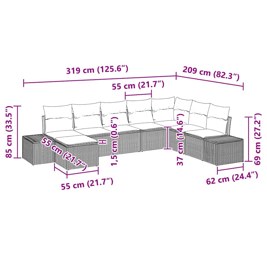 vidaXL Ensemble de canapés de jardin avec coussins 8 pcs Résine tressée