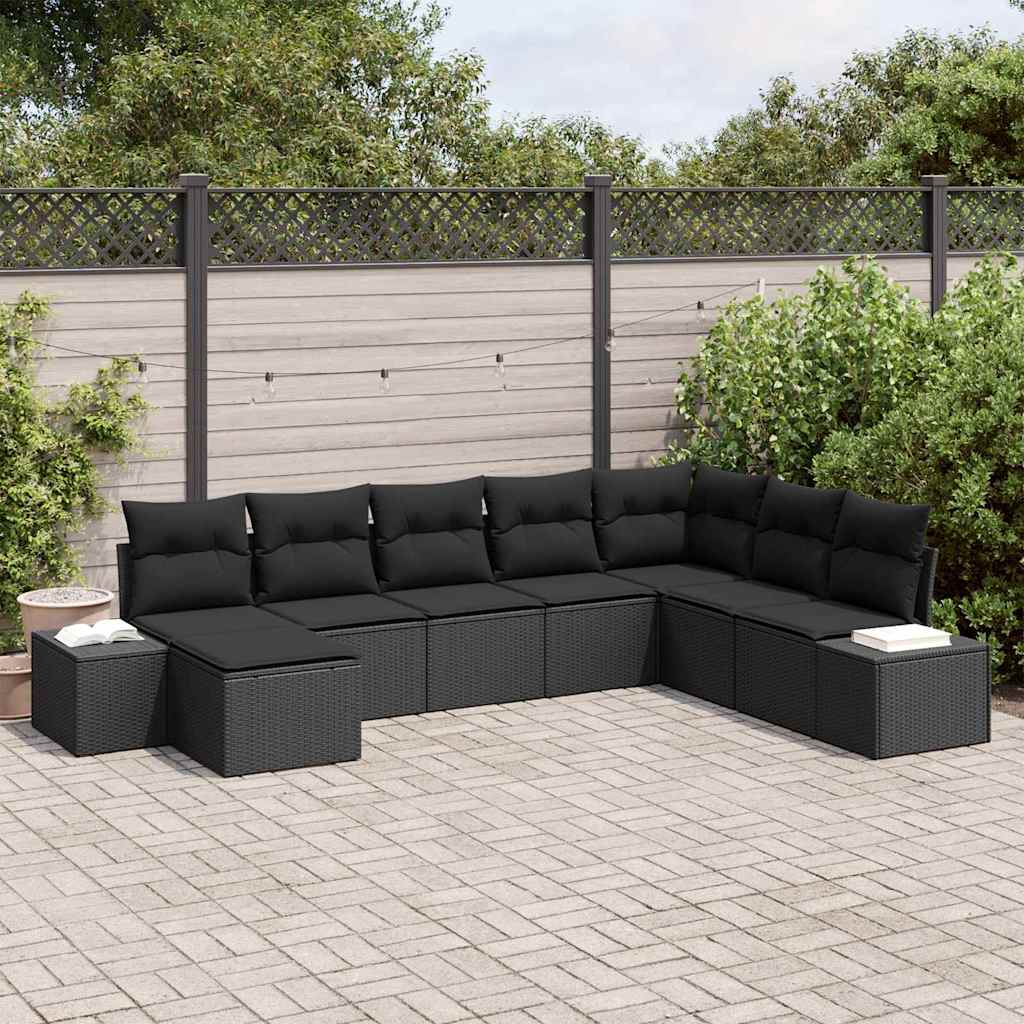 vidaXL Salon de jardin avec coussins 8 pcs Noir Résine tressée