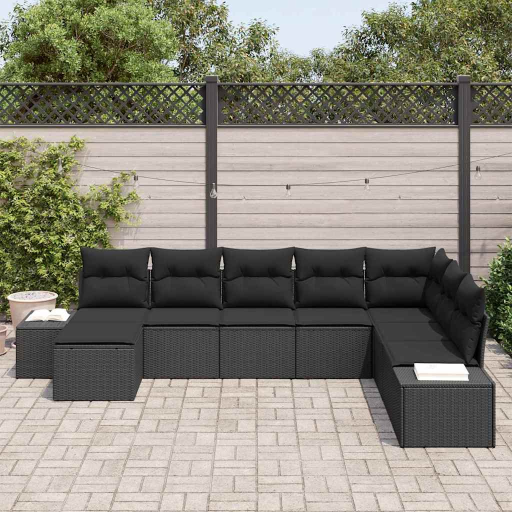 vidaXL Salon de jardin avec coussins 8 pcs Noir Résine tressée