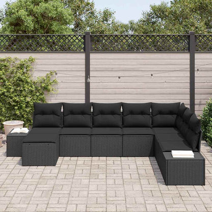 vidaXL Salon de jardin avec coussins 8 pcs Noir Résine tressée