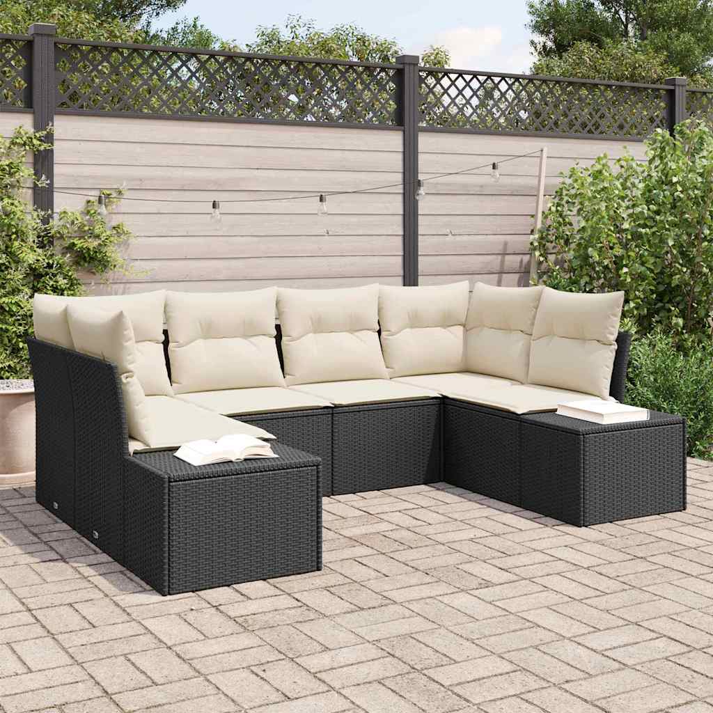 Gartensofa-set mit Kissen 6 pcs Schwarz Poly-Rattan