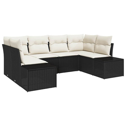 Gartensofa-set mit Kissen 6 pcs Schwarz Poly-Rattan