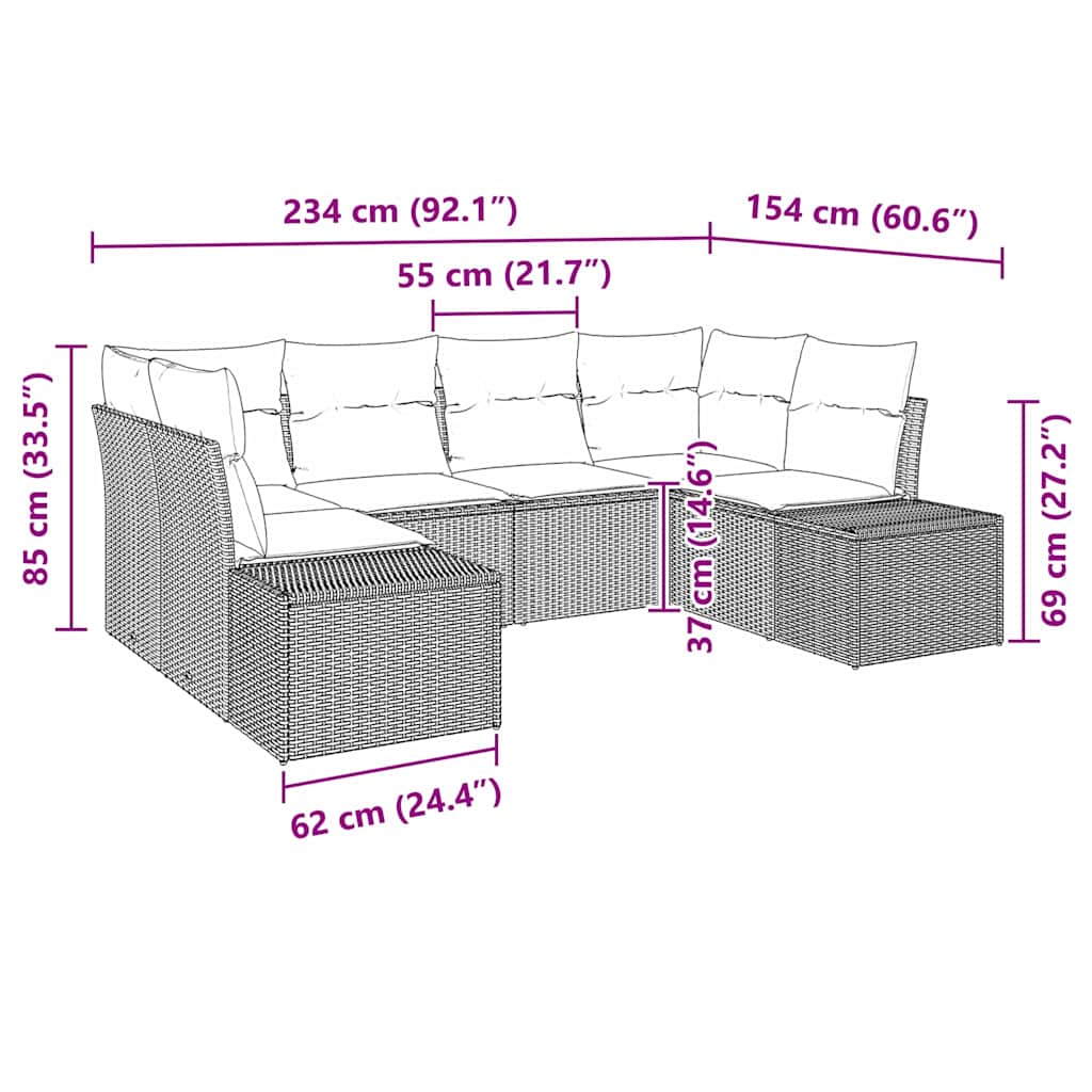 Gartensofa-set mit Kissen 6 pcs Braun Poly-Rattan