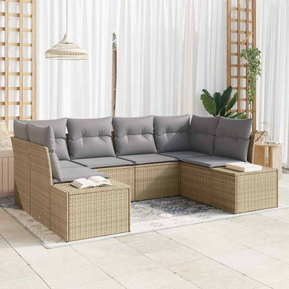 Gartensofa-set mit Kissen 6 pcs Beige Poly-Rattan