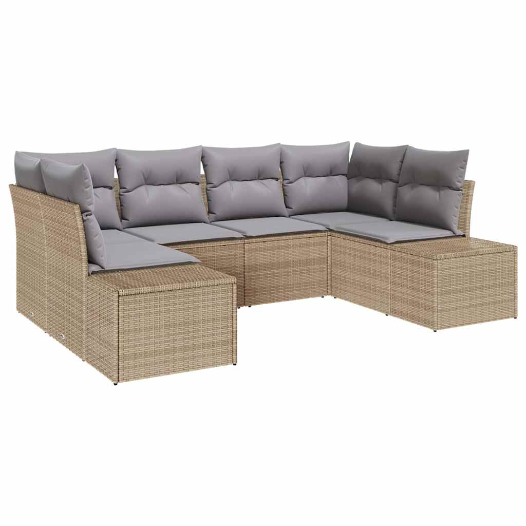 Gartensofa-set mit Kissen 6 pcs Beige Poly-Rattan