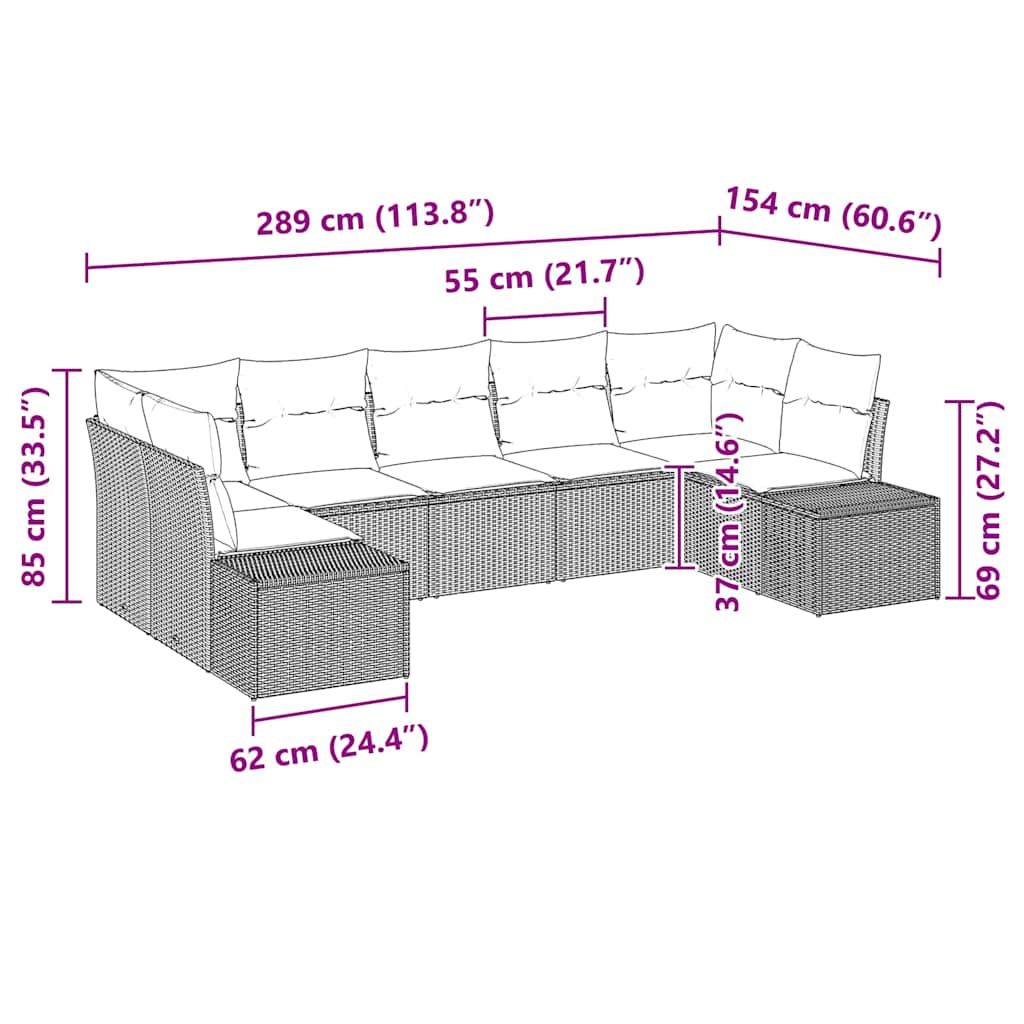 Gartensofa-set mit Kissen 7 pcs Schwarz Poly-Rattan