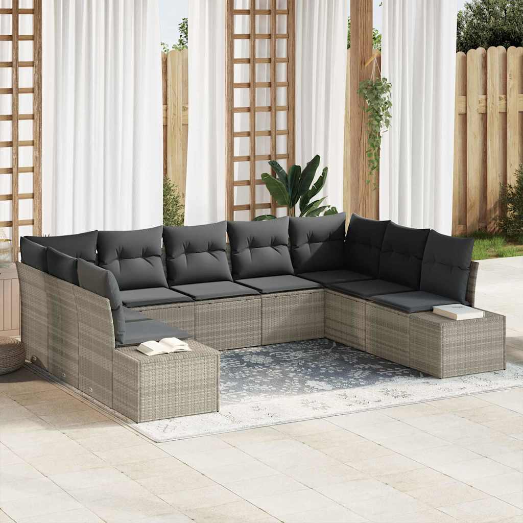 Gartensofa-set mit Kissen 9 pcs Hellgrau Poly-Rattan