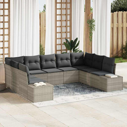 Gartensofa-set mit Kissen 9 pcs Hellgrau Poly-Rattan