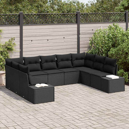 Gartensofa-set mit Kissen 9 pcs Schwarz Poly-Rattan