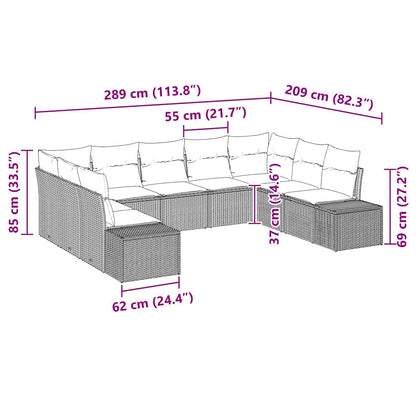 Gartensofa-set mit Kissen 9 pcs Schwarz Poly-Rattan