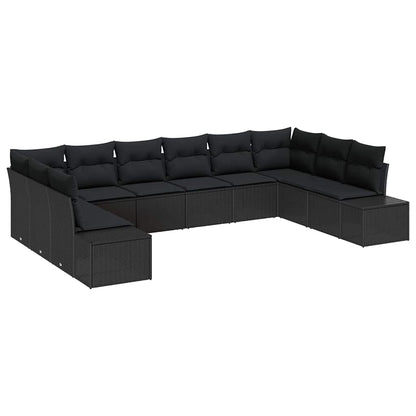Gartensofa-set mit Kissen 10 pcs Schwarz Poly-Rattan