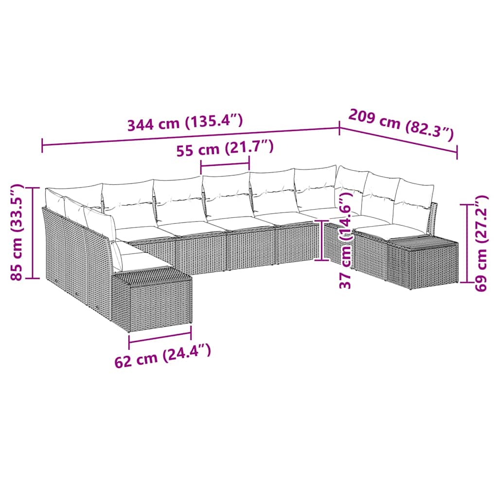 Gartensofa-set mit Kissen 10 pcs Schwarz Poly-Rattan